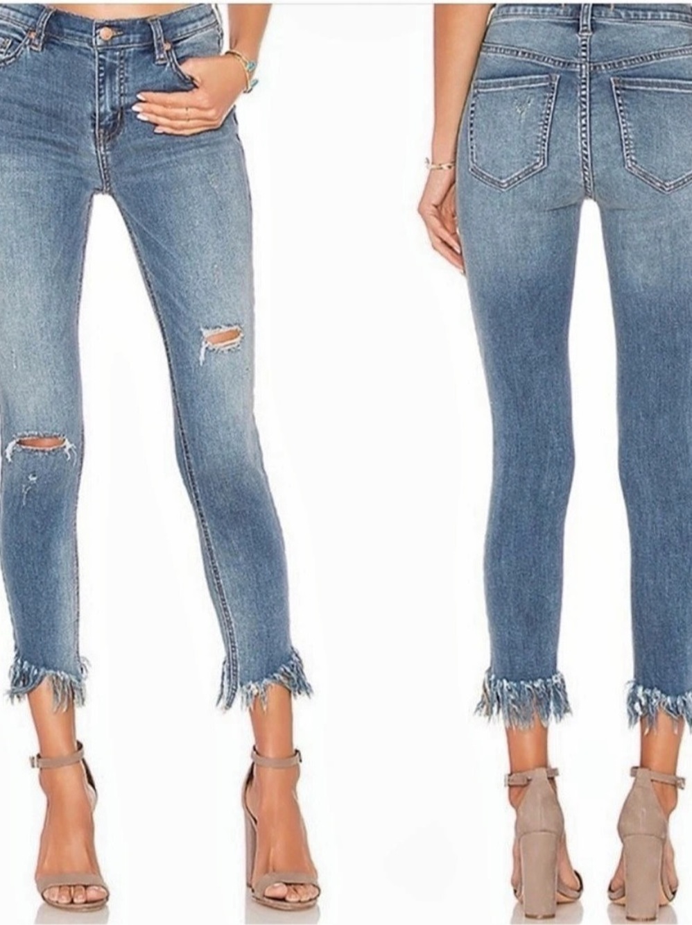 Free People Great Heights Distressed Skinny Jeans in Blue